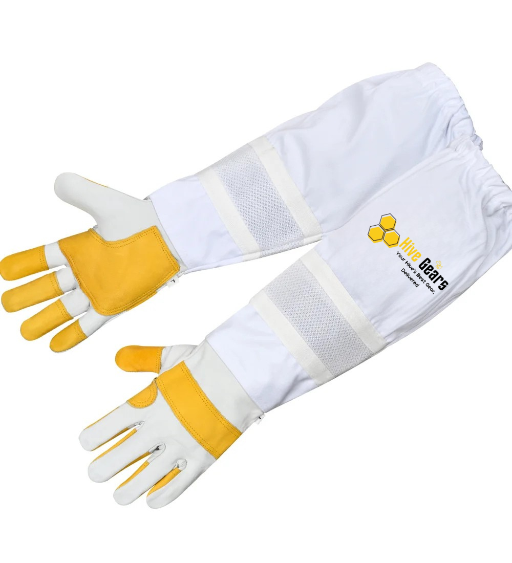 GoldenHive AirGuard™ Luvas de Apicultura Ventiladas em Pele de Cabra – Luvas Anti-Picadas com Ventilação Total