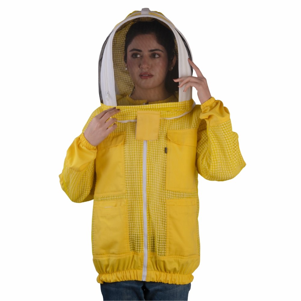 GoldenHive SunShield™ Casaco de Apicultura Ventilado 3 Camadas Amarelo – Casaco Anti-Picadas com Véu Fencing - Image 3