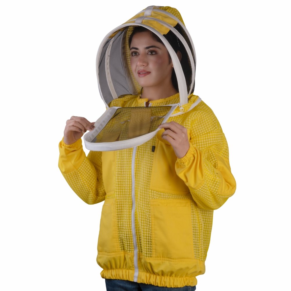 GoldenHive SunShield™ Casaco de Apicultura Ventilado 3 Camadas Amarelo – Casaco Anti-Picadas com Véu Fencing - Image 2