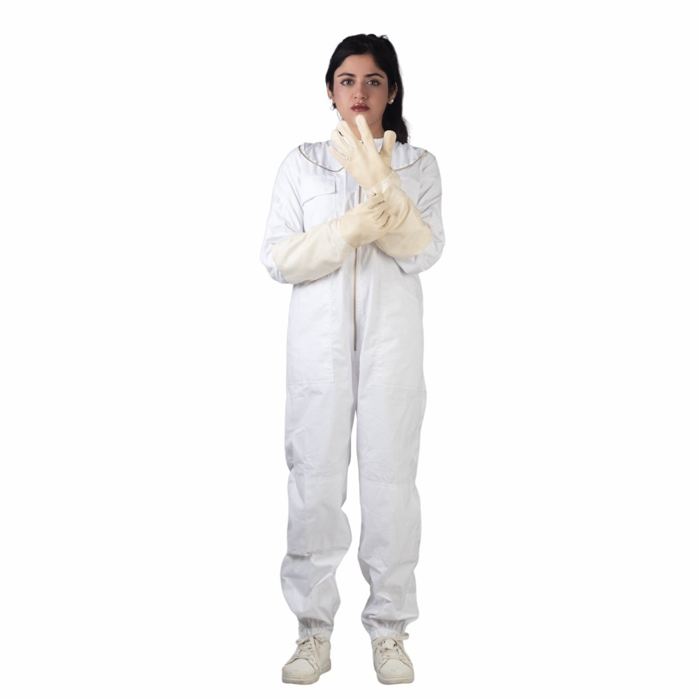 GoldenHive PureComfort™ Fato de Apicultura Branco 100% Algodão com Véu Redondo – Fato Leve e Respirável Anti-Picadas