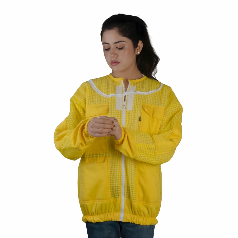 GoldenHive SunShield™ Casaco de Apicultura Ventilado 3 Camadas Amarelo – Casaco Anti-Picadas com Véu Fencing - Image 7