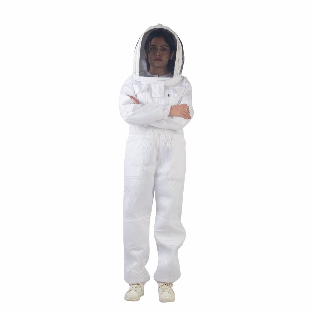 GoldenHive AirShield™ Fato de Apicultura AirMesh Ventilado com Capuz Astronauta (Branco)