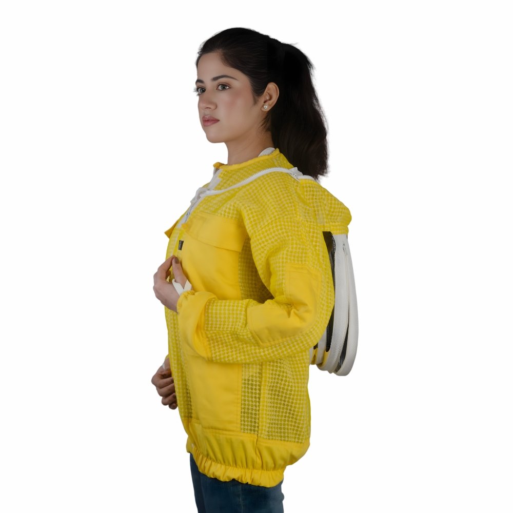 GoldenHive SunShield™ Casaco de Apicultura Ventilado 3 Camadas Amarelo – Casaco Anti-Picadas com Véu Fencing - Image 6