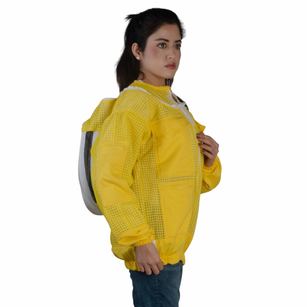 GoldenHive SunShield™ Casaco de Apicultura Ventilado 3 Camadas Amarelo – Casaco Anti-Picadas com Véu Fencing - Image 4