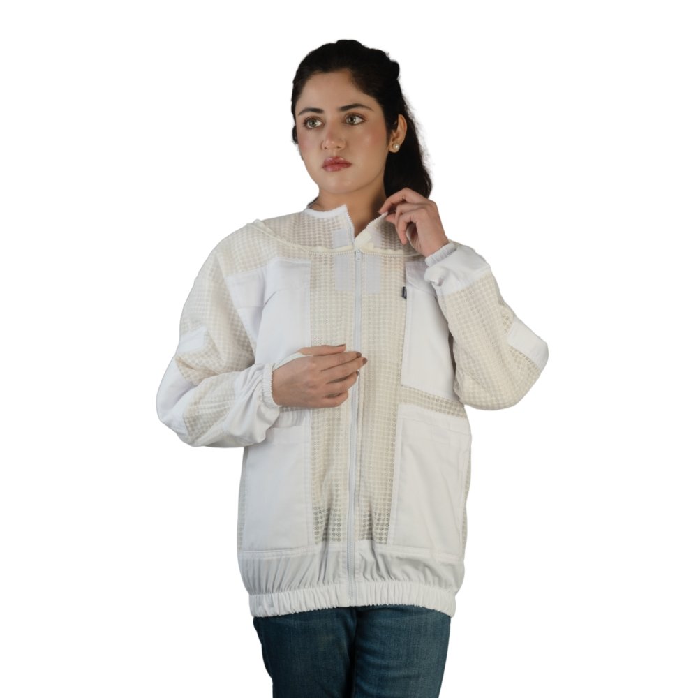 GoldenHive ProAir™ Casaco de Apicultura Ventilado 3 Camadas Branco – Casaco Anti-Picadas com Véu Redondo Respirável